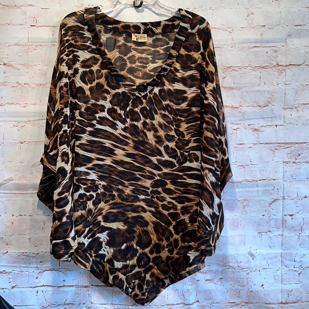 Show Me Your Mumu pullover tunic coverup top vneck oversized semi sheer animal